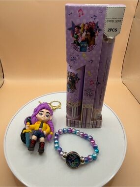 Purple Doll Keychain with Beaded Bracelet - Kids Toys Hendrix
